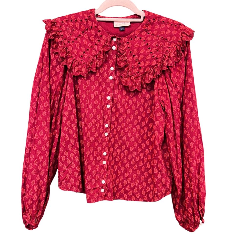 Universal Thread Red + Orange Floral Embroidered … - image 1